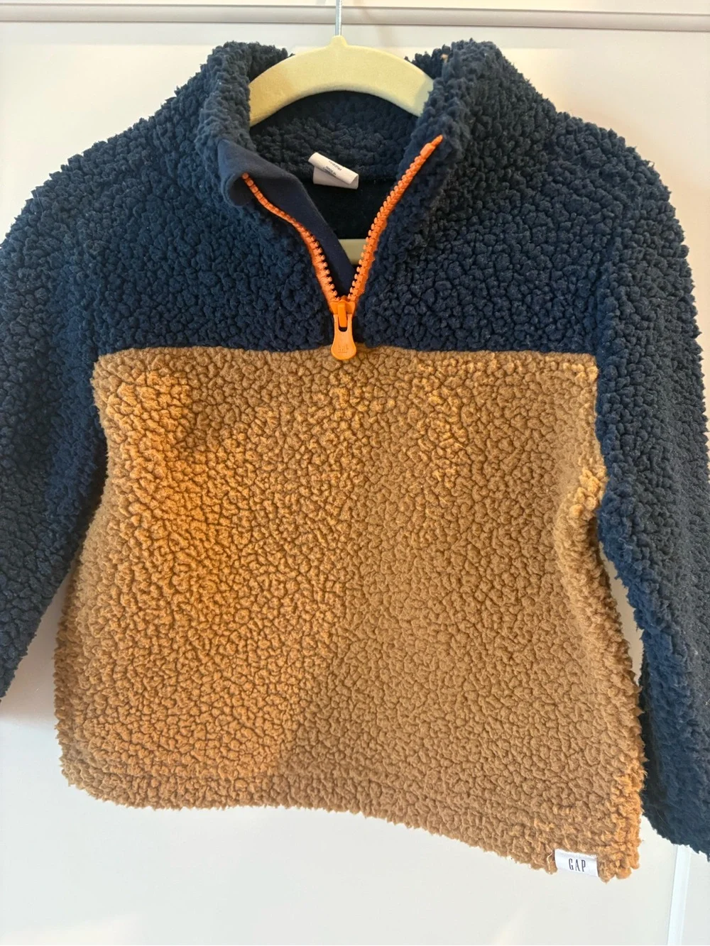 GAP Kids Sherpa Pullover - Navy, Tan & Orange Zipper